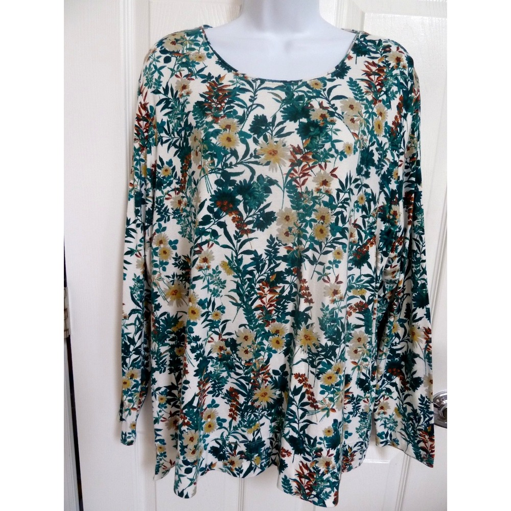 J. JILL Plus Sz 3X Perfect Pima Cotton High-Low Garden Floral Top Pullover